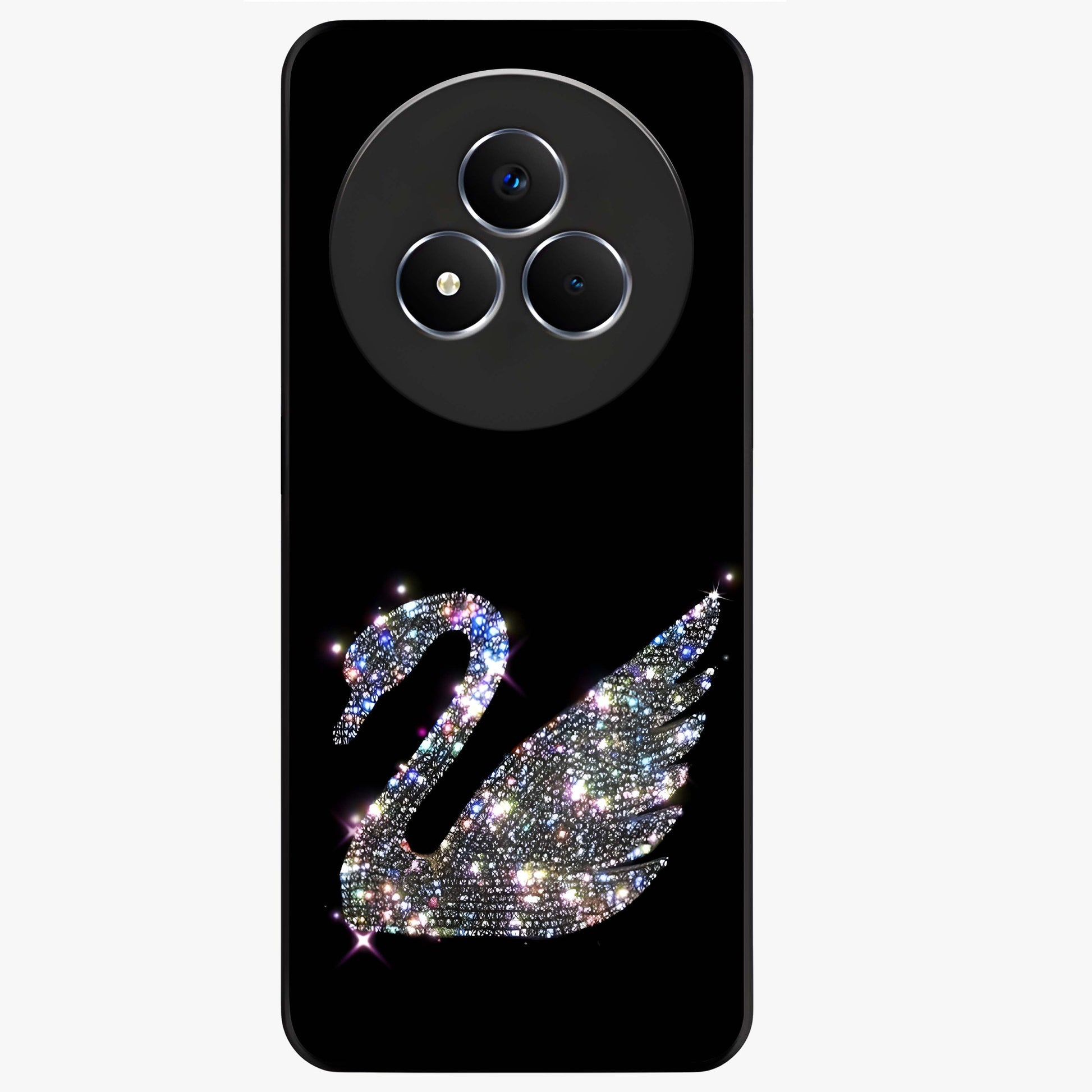 Starlit Swan Grace Glass Case showing flat back view with graceful swan artwork under starry sky and glossy glass finish.