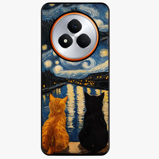 Starry River Cats Glass Case showing flat back view with cats by a starry river artwork and glossy glass finish.