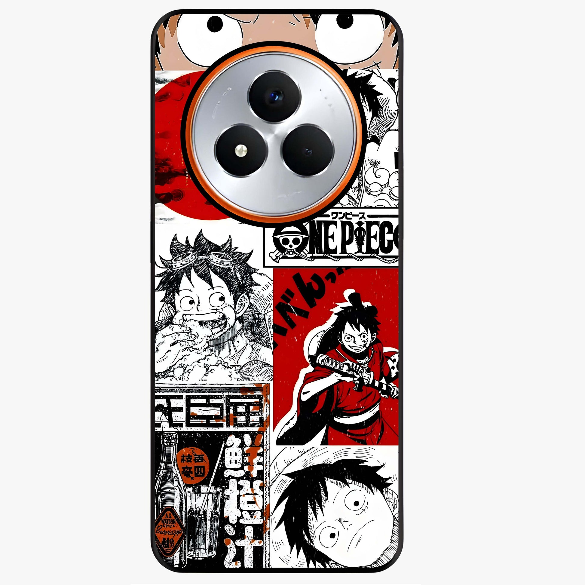 Strawhat Chaos Panels Glass Case showing flat back view with anime inspired chaos panel artwork and glossy glass finish.