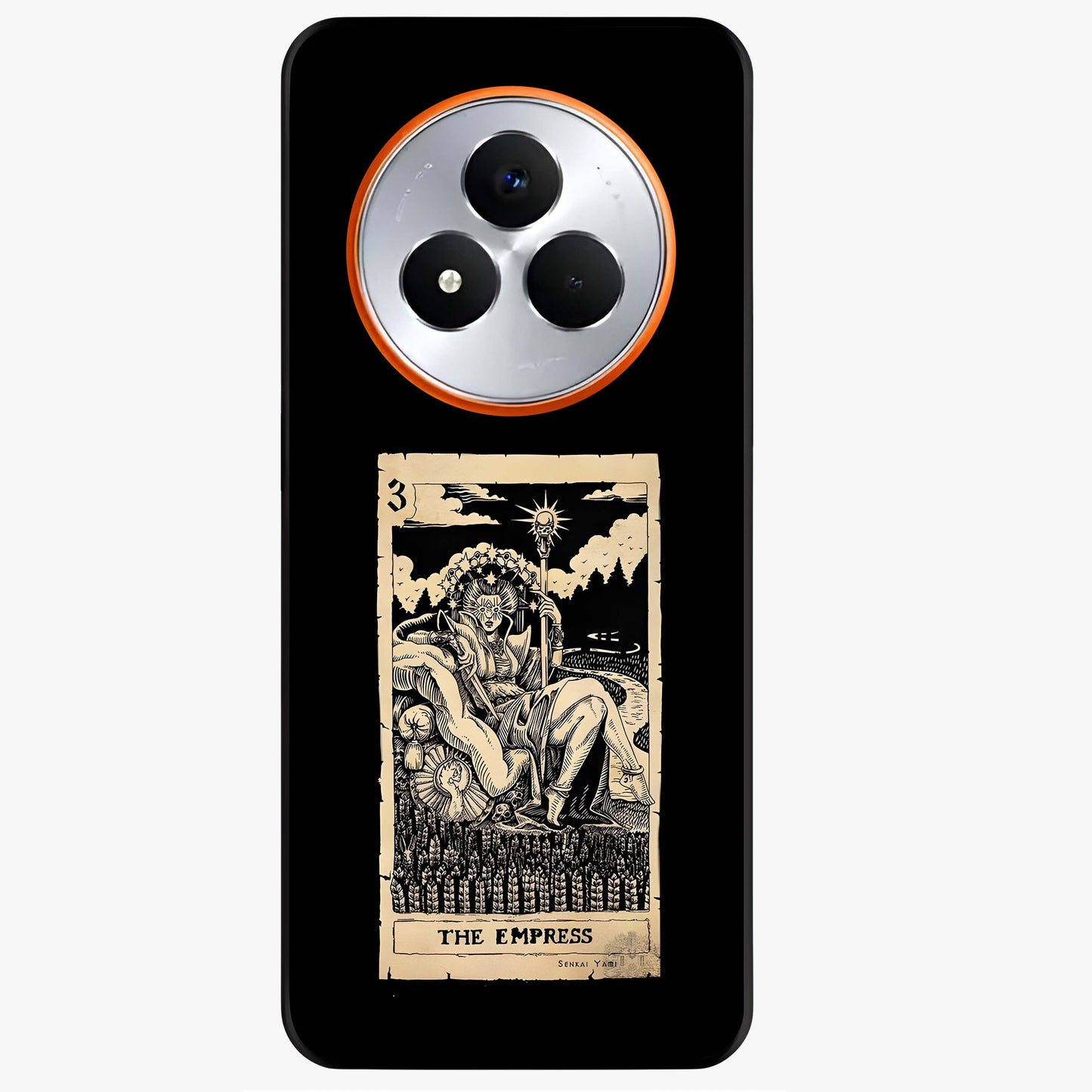 The Empress Glass Case showing flat back view with regal feminine artwork and glossy glass finish.