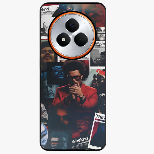 The Weeknd Glass Case showing flat back view with music inspired artistic portrait artwork and glossy glass finish.