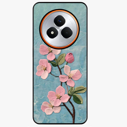 Threaded Blossom Breeze Glass Case showing flat back view with delicate blossom artwork and glossy glass finish.