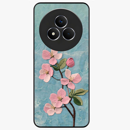 Threaded Blossom Breeze Glass Case showing flat back view with delicate blossom artwork and glossy glass finish.
