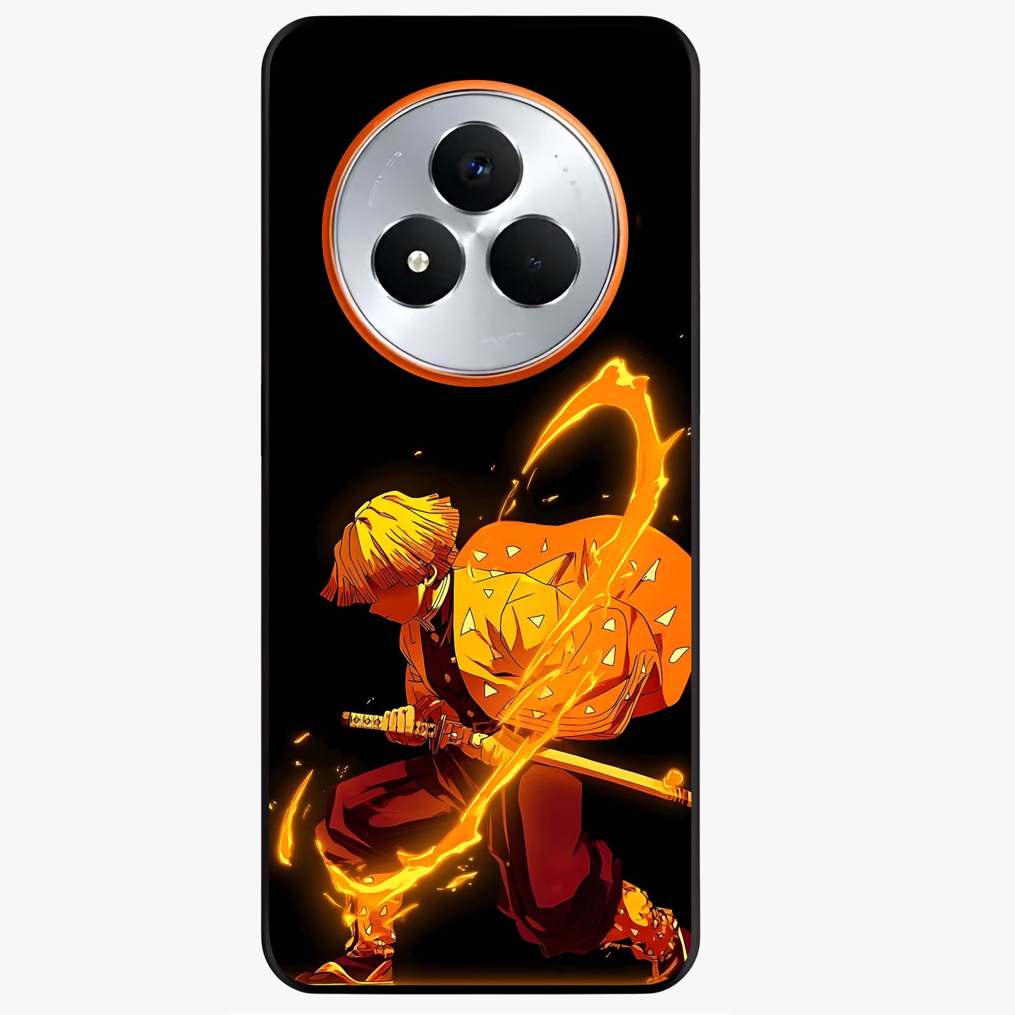 Thunder Flame Execution Glass Case showing flat back view with powerful flame and lightning artwork and glossy glass finish.