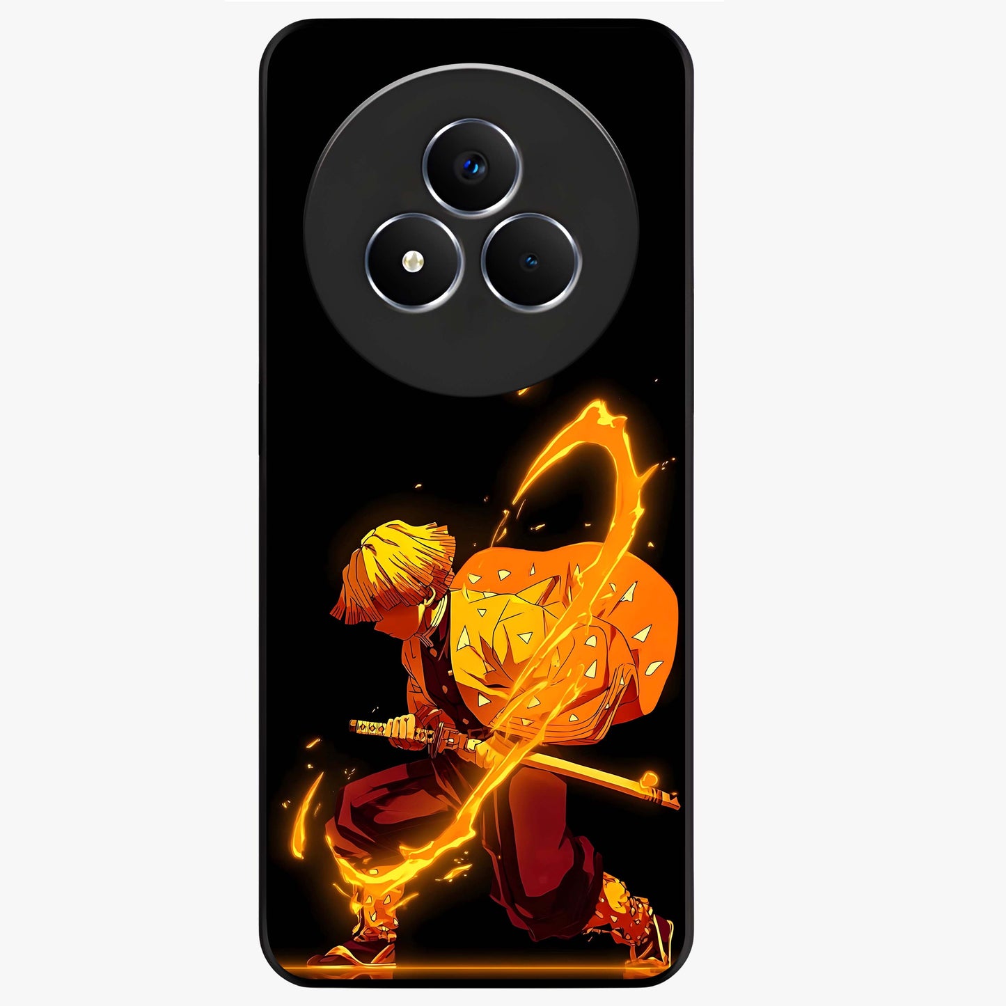 Thunder Flame Execution Glass Case showing flat back view with powerful flame and lightning artwork and glossy glass finish.