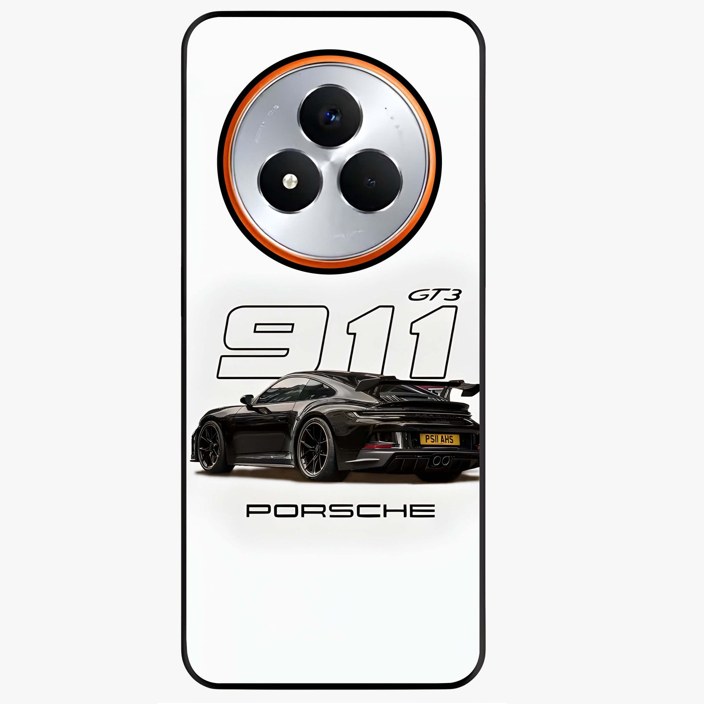 Turbo Legacy Icon Glass Case showing flat back view with iconic sports car inspired artwork and glossy glass finish.