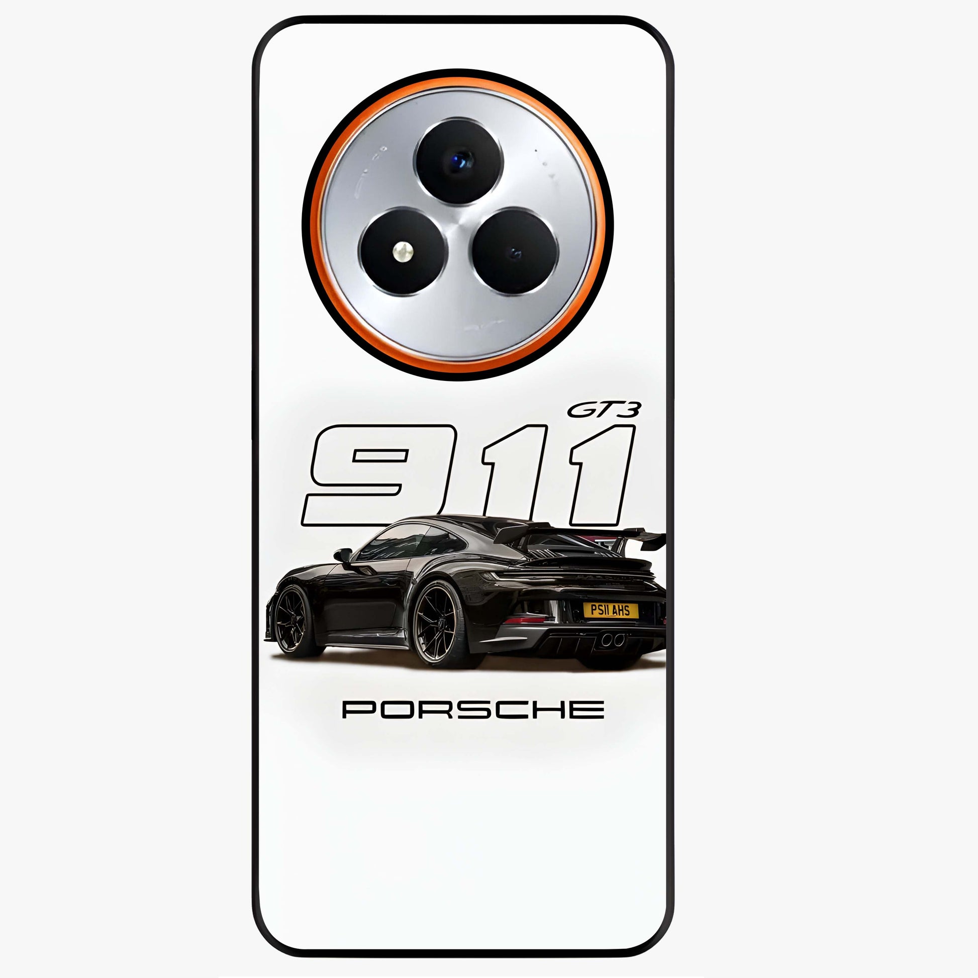 Turbo Legacy Icon Glass Case showing flat back view with iconic sports car inspired artwork and glossy glass finish.