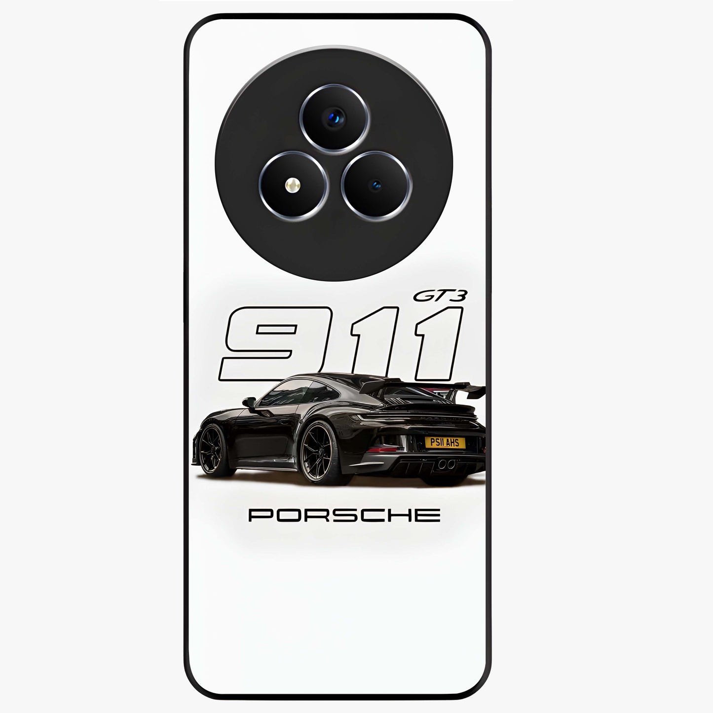 Turbo Legacy Icon Glass Case showing flat back view with iconic sports car inspired artwork and glossy glass finish.
