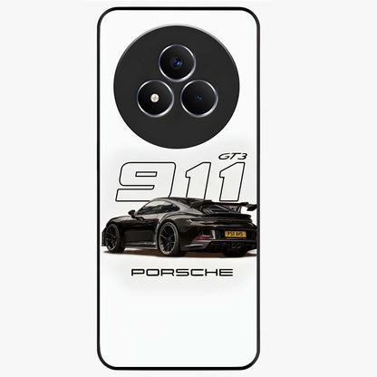 Turbo Legacy Icon Glass Case showing flat back view with iconic sports car inspired artwork and glossy glass finish.