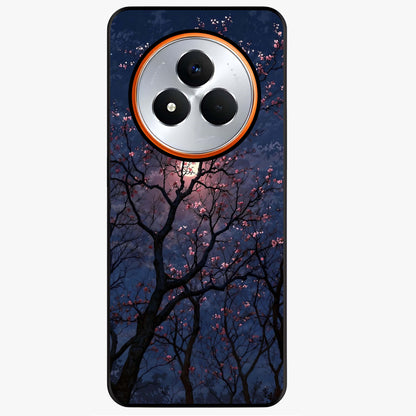 Twilight Sakura Serenade Glass Case showing flat back view with cherry blossom artwork at twilight and glossy glass finish.