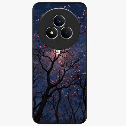 Twilight Sakura Serenade Glass Case showing flat back view with cherry blossom artwork at twilight and glossy glass finish.