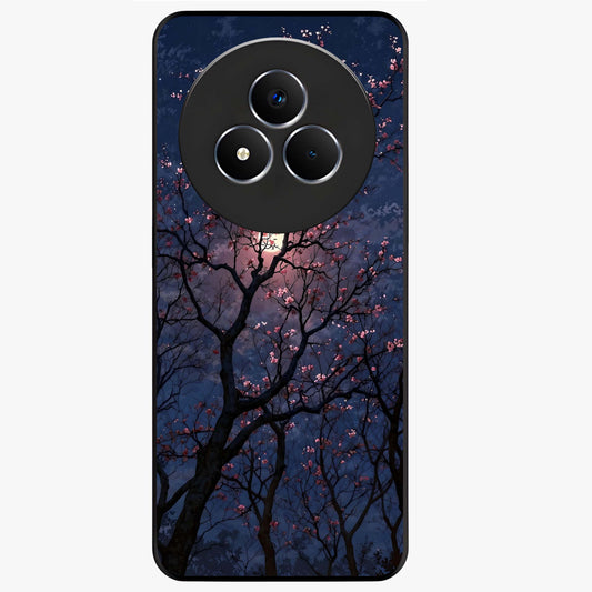 Twilight Sakura Serenade Glass Case showing flat back view with cherry blossom artwork at twilight and glossy glass finish.