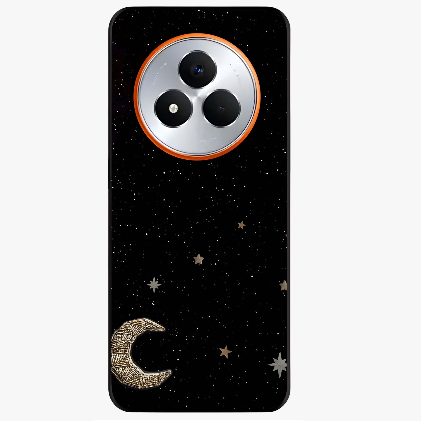 Twinkle Star With Half Moon Glass Case showing flat back view with star and half moon artwork and glossy glass finish.