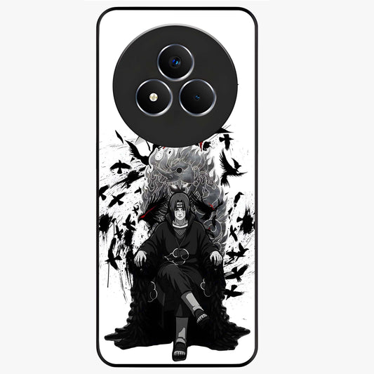 Uchiha Shadow Throne Glass Case showing flat back view with cosmic underwater themed artwork and glossy glass finish.
