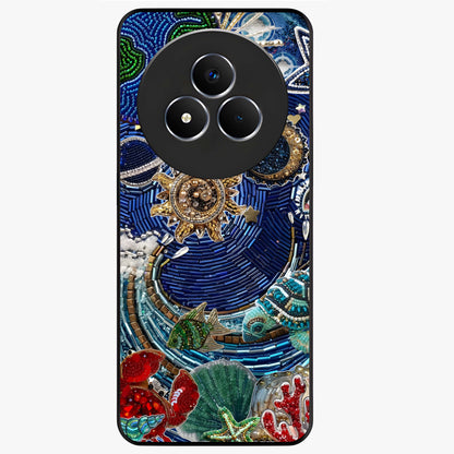Universe Underwater Spark Glass Case showing flat back view with cosmic underwater themed artwork and glossy glass finish.