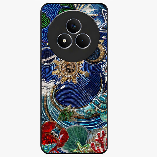 Universe Underwater Spark Glass Case showing flat back view with cosmic underwater themed artwork and glossy glass finish.