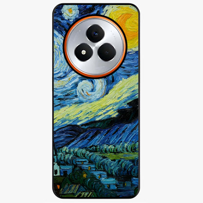 Van Gogh Art Glass Case showing flat back view with classic painterly artwork inspired by Van Gogh style and glossy glass finish.