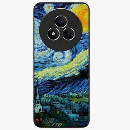 Van Gogh Art Glass Case showing flat back view with classic painterly artwork inspired by Van Gogh style and glossy glass finish.