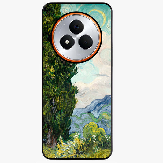 Van Gogh Vintage Art Glass Case showing flat back view with vintage painterly artwork inspired by Van Gogh style and glossy glass finish.