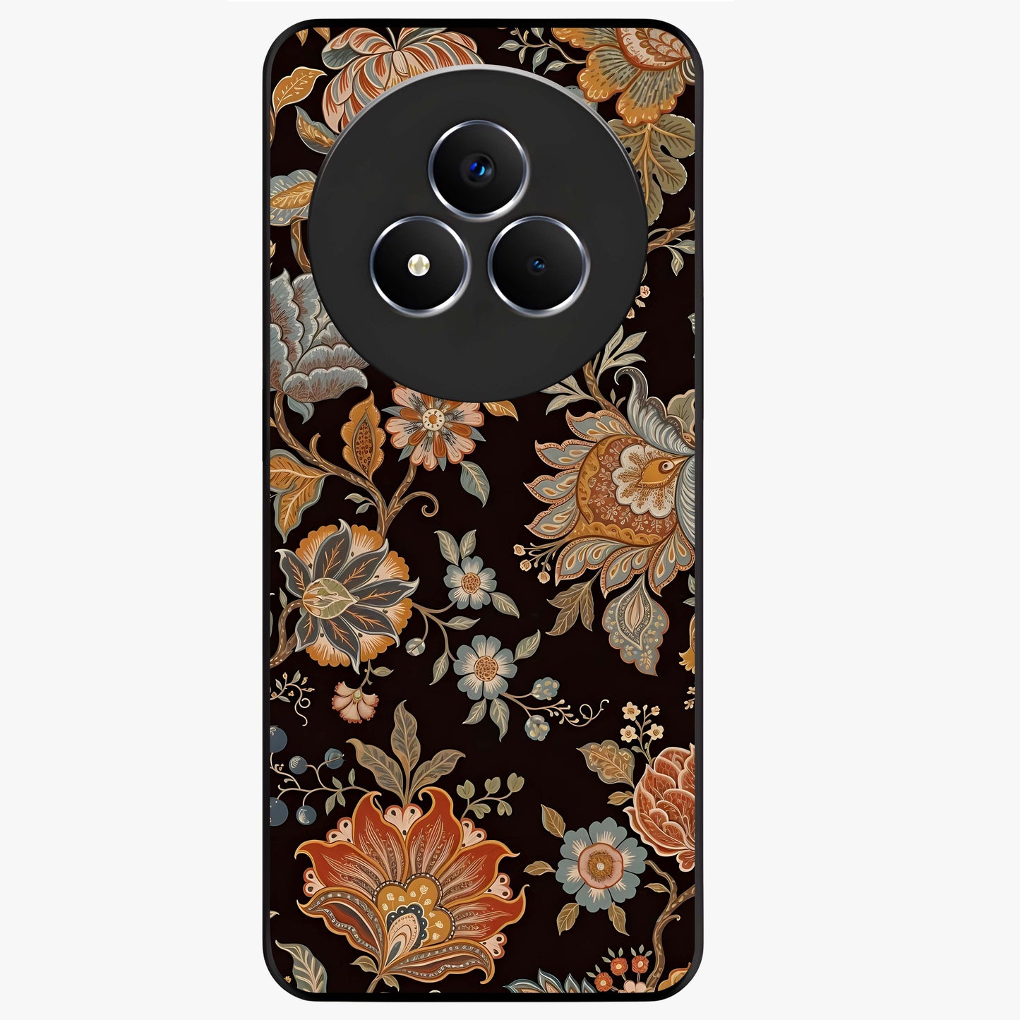Vintage Floral Dream Glass Case showing flat back view with classic floral artwork and glossy glass finish.