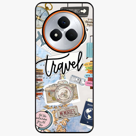 Wanderlust Journal Glass Case showing flat back view with travel inspired artwork and glossy glass finish.