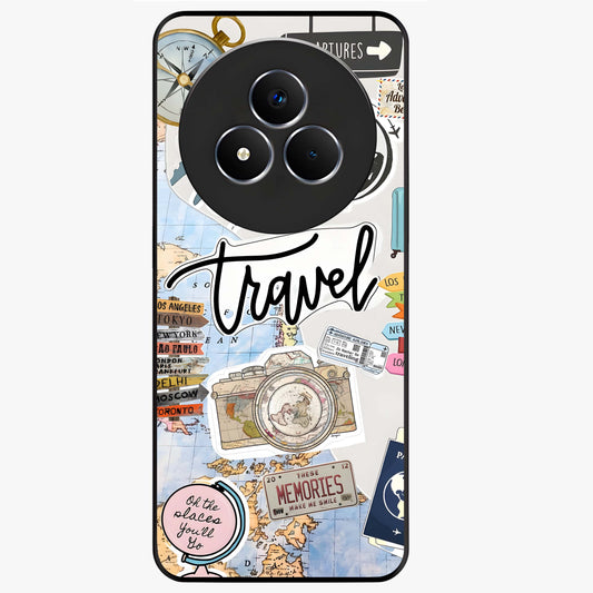 Wanderlust Journal Glass Case showing flat back view with travel inspired artwork and glossy glass finish.