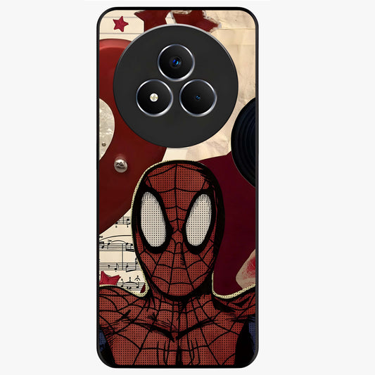 Web Warrior Vibes Glass Case showing flat back view with superhero inspired web themed artwork and glossy glass finish.