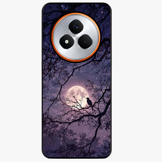 Whispering Moon Silence Glass Case showing flat back view with serene moon themed artwork and glossy glass finish.