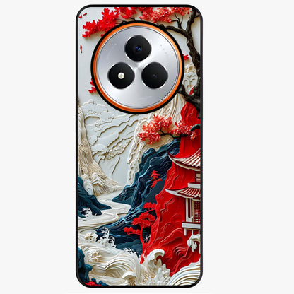 Whispers Of Sakura Waves Glass Case showing flat back view with cherry blossom wave artwork and glossy glass finish.