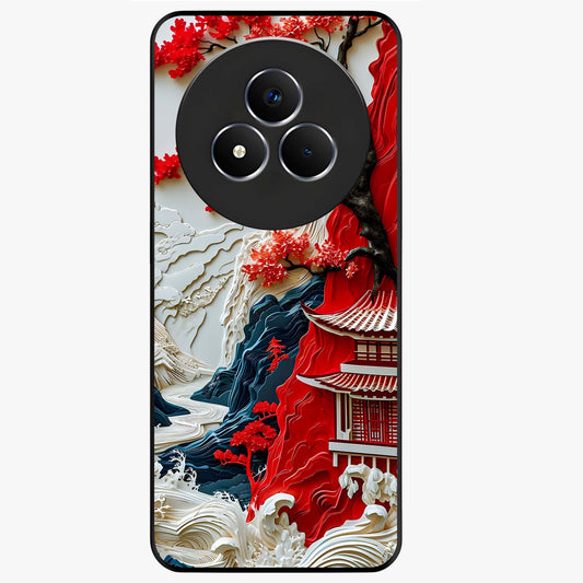 Whispers Of Sakura Waves Glass Case showing flat back view with cherry blossom wave artwork and glossy glass finish.