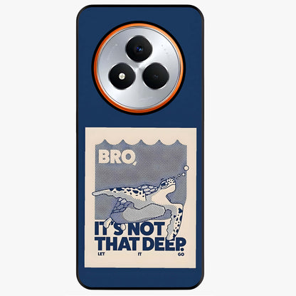 Worry Less Swim Glass Case showing flat back view with playful motivational artwork and glossy glass finish.