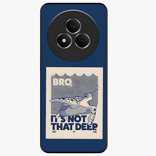 Worry Less Swim Glass Case showing flat back view with playful motivational artwork and glossy glass finish.