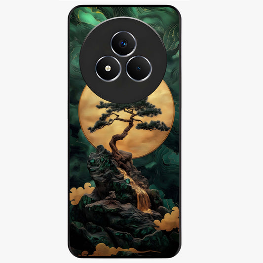 Zen Moon Rise Glass Case showing flat back view with calm moonrise artwork and glossy glass finish.