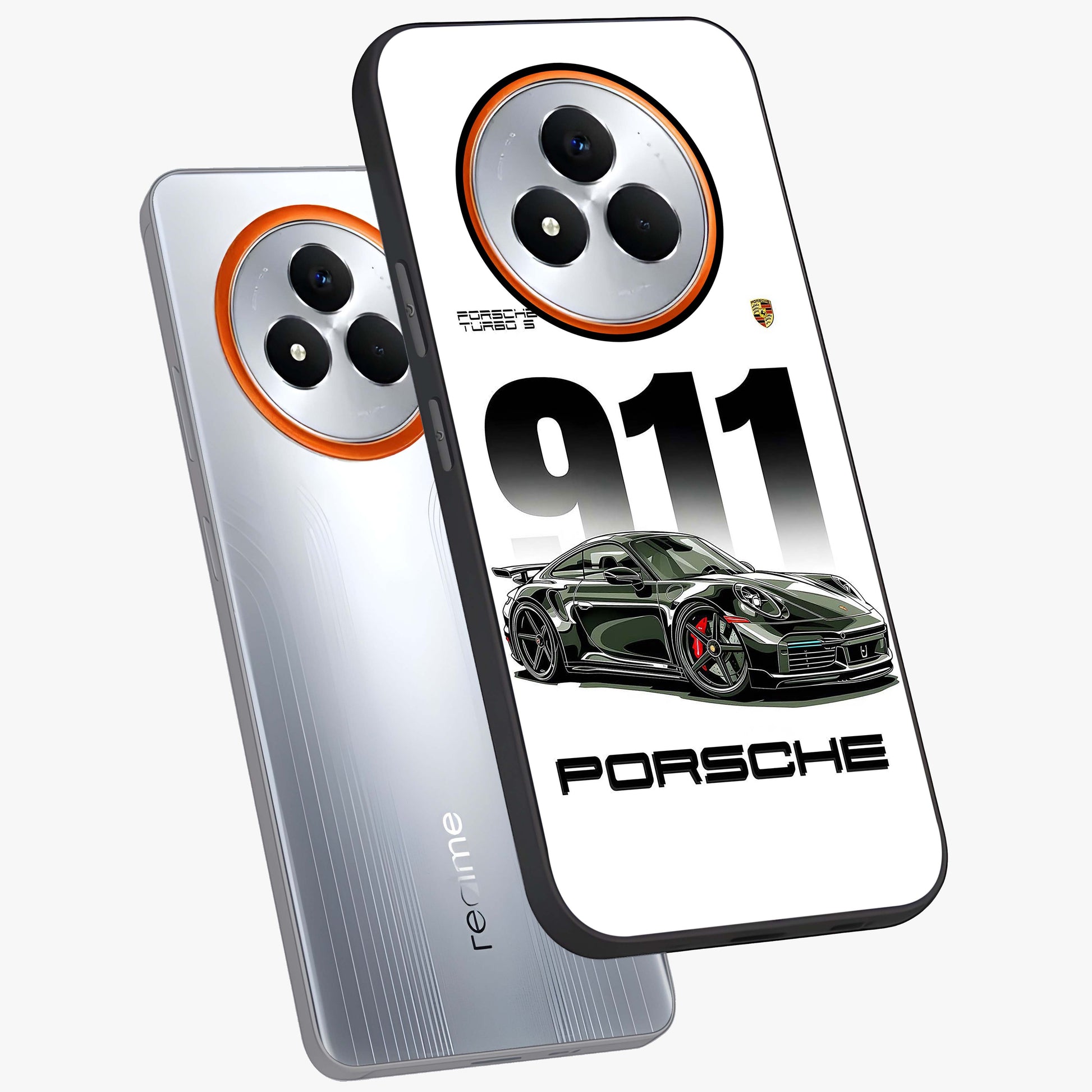 911 Turbo Dominance Glass Case displayed in premium angled mockup highlighting sporty car illustration and sleek glass surface.