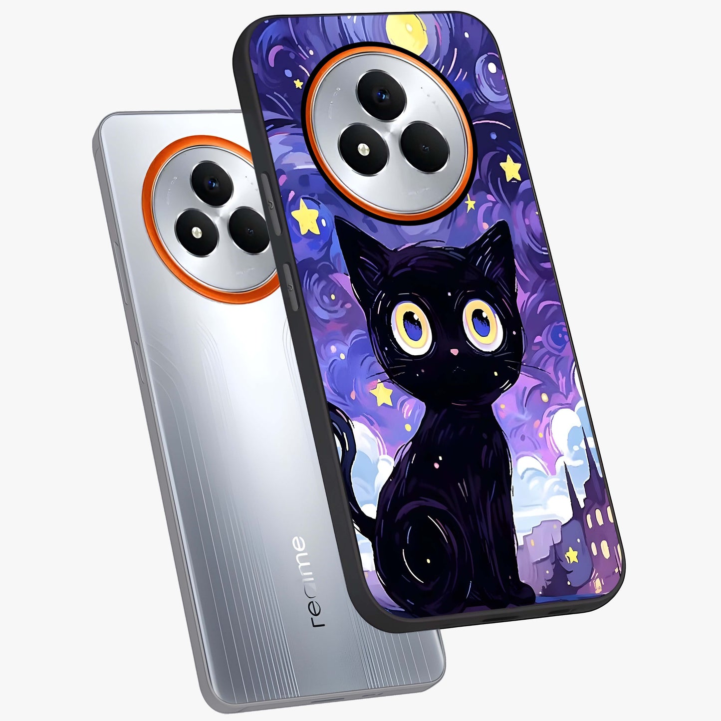 Abstract Cat Art Glass Case displayed in angled mockup highlighting modern abstract cat artwork and sleek glass surface.