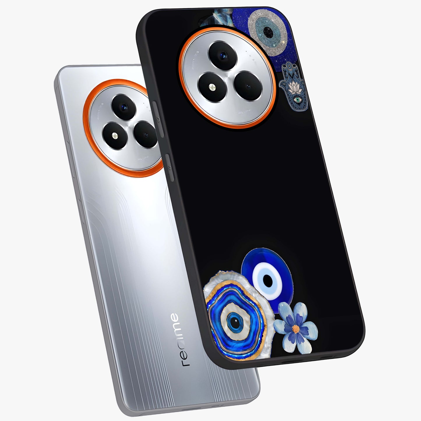 Aesthetic Blue Evil Eye Glass Case displayed in angled mockup highlighting blue evil eye symbol and spiritual aesthetic design.