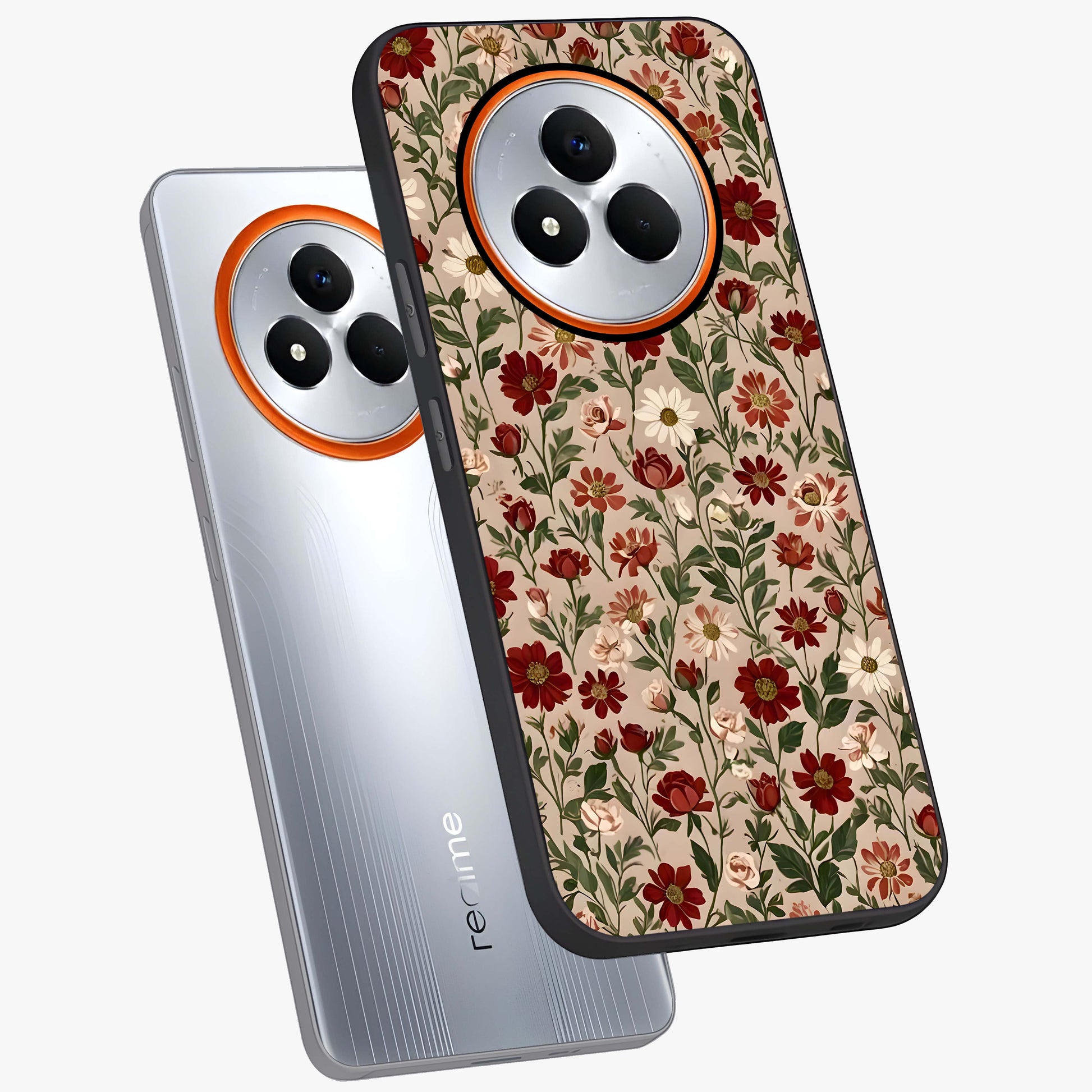 Biege Flower With Leaf Glass Case displayed in angled mockup highlighting minimal floral leaf design and elegant aesthetic.