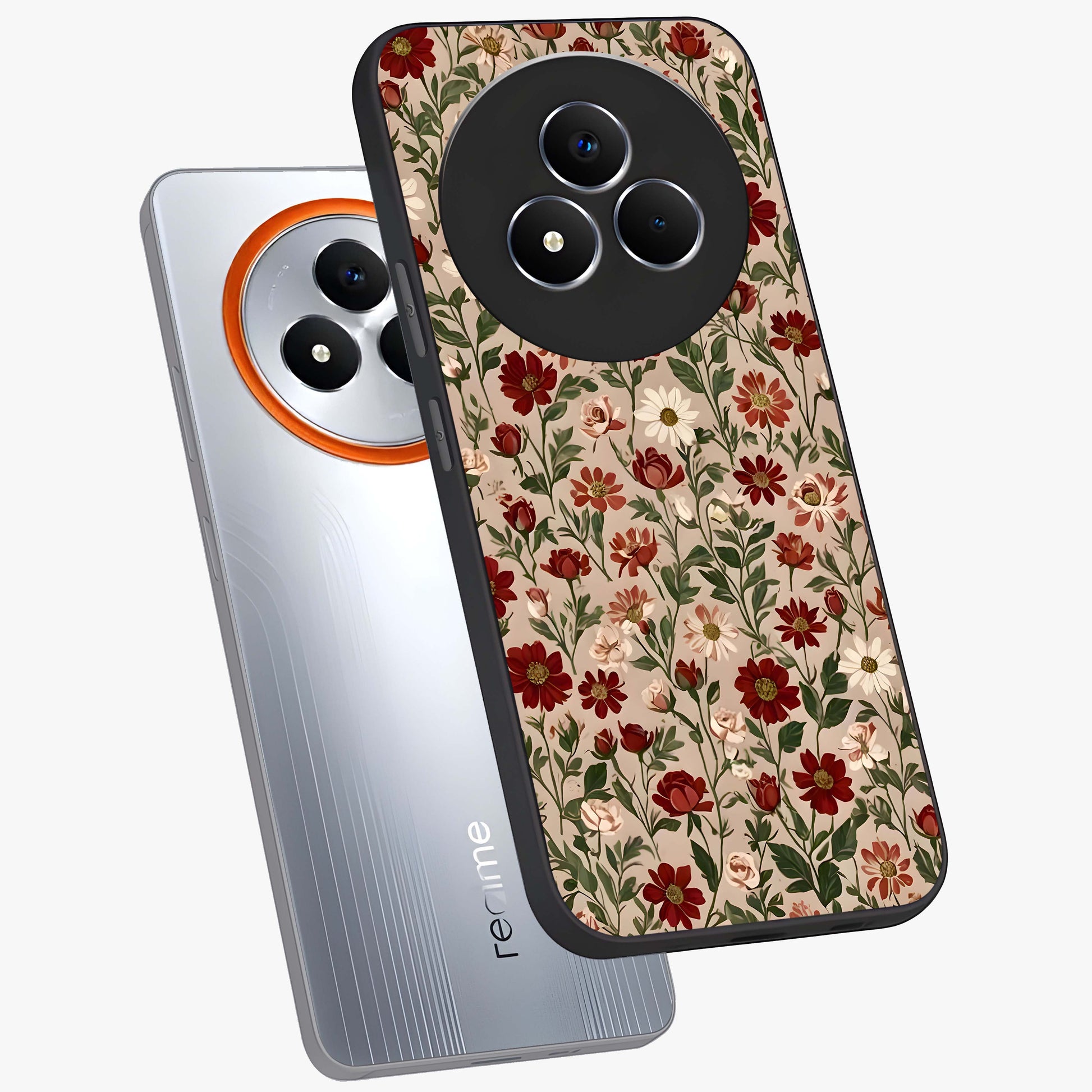Biege Flower With Leaf Glass Case displayed in angled mockup highlighting minimal floral leaf design and elegant aesthetic.