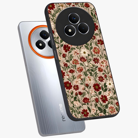 Biege Flower With Leaf Glass Case displayed in angled mockup highlighting minimal floral leaf design and elegant aesthetic.