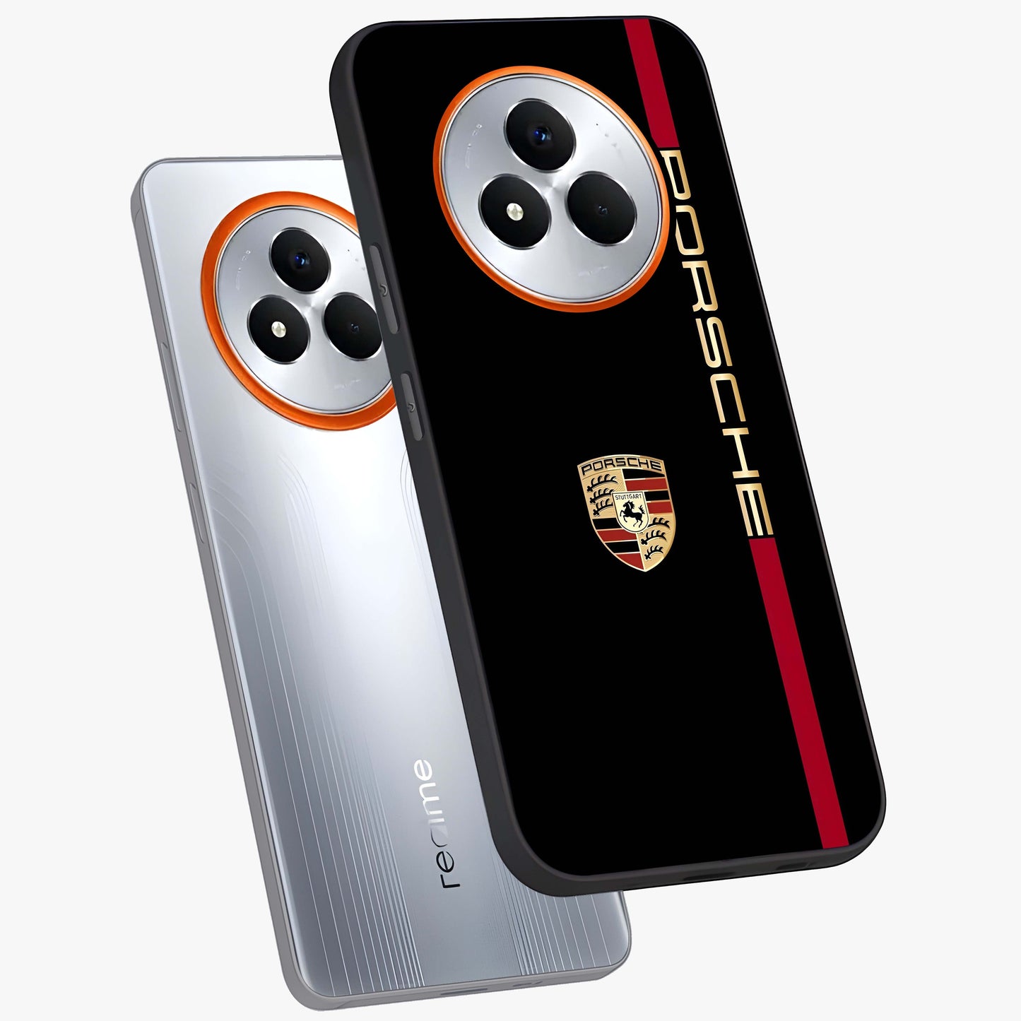 Black Minimal Porsche Glass Case displayed in angled mockup highlighting modern minimal car illustration and clean aesthetic design.