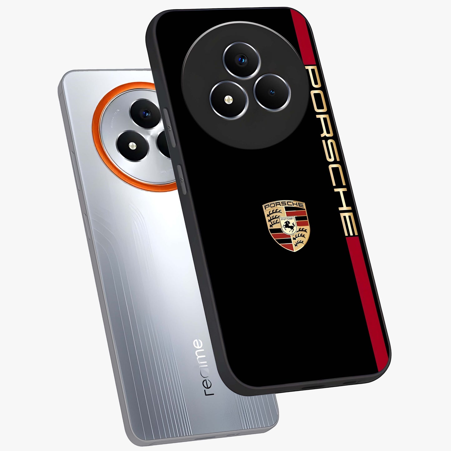 Black Minimal Porsche Glass Case displayed in angled mockup highlighting modern minimal car illustration and clean aesthetic design.