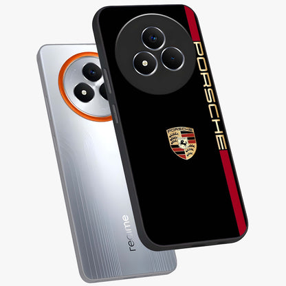 Black Minimal Porsche Glass Case displayed in angled mockup highlighting modern minimal car illustration and clean aesthetic design.