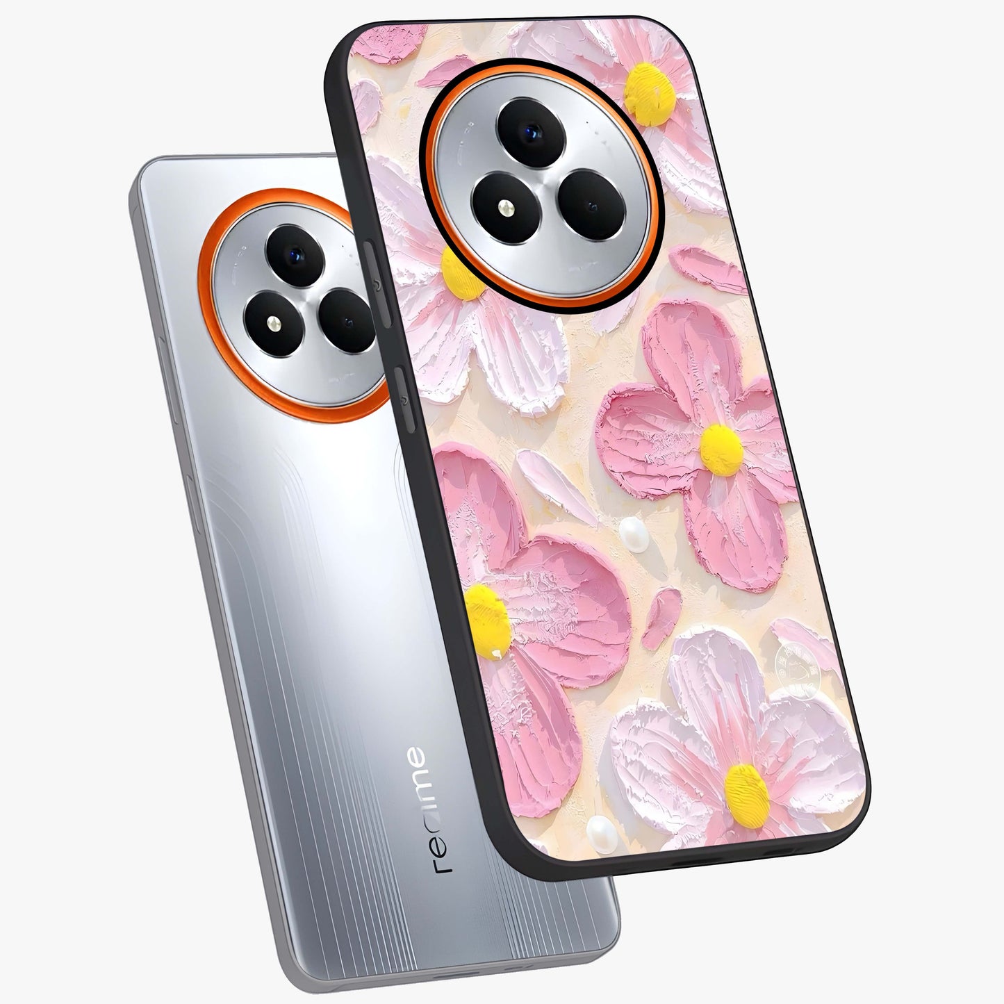 Blush Bloom Texture Glass Case displayed in angled mockup highlighting subtle bloom pattern with aesthetic pastel design.