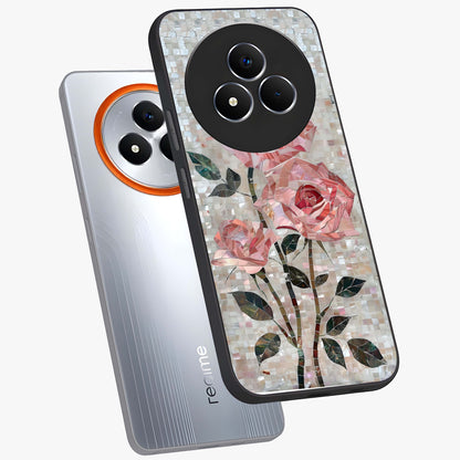 Blush Mosaic Bloom Glass Case displayed in angled mockup highlighting artistic mosaic flower pattern with aesthetic design.
