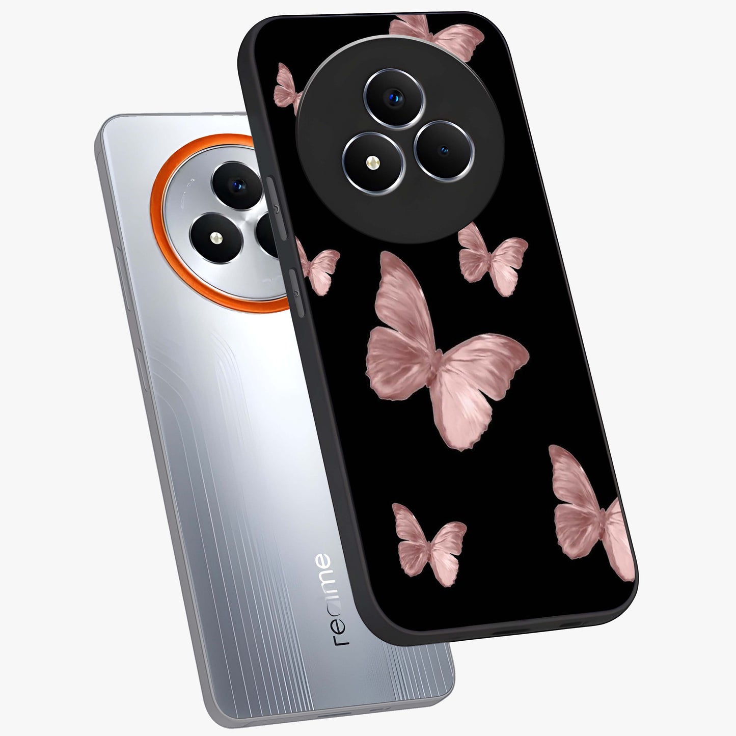Butterfly Pattern Glass Case displayed in angled mockup highlighting delicate butterfly design and aesthetic pattern style.