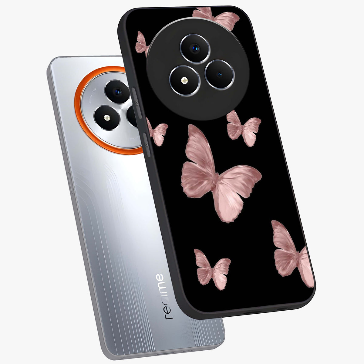 Butterfly Pattern Glass Case displayed in angled mockup highlighting delicate butterfly design and aesthetic pattern style.