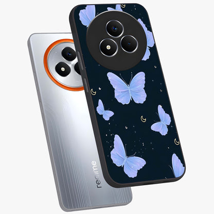 Butterfly With Stars Pattern Glass Case displayed in angled mockup highlighting dreamy butterfly and star design with aesthetic theme.