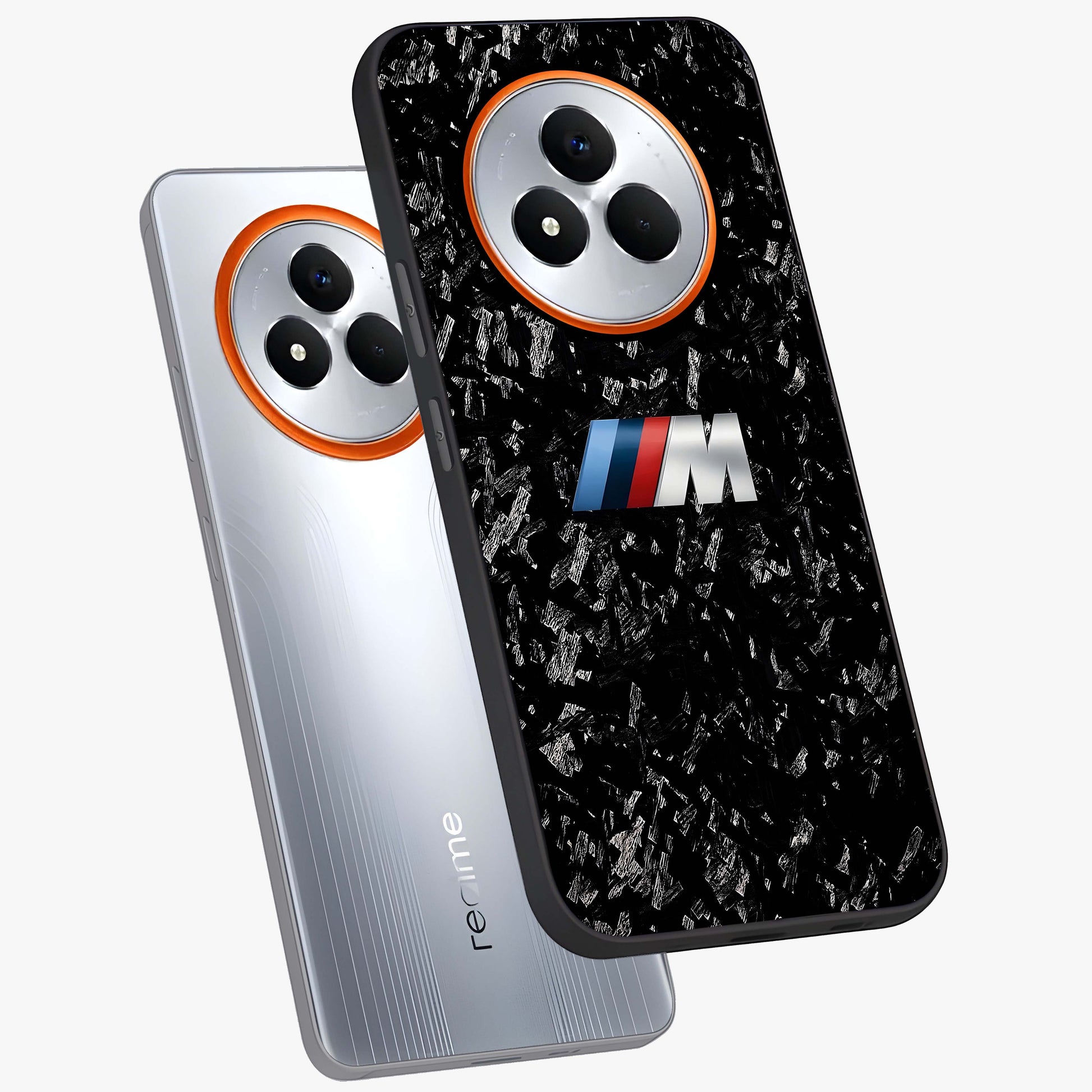 Carbon Speed Mark Glass Case displayed in angled mockup highlighting racing inspired carbon design and sleek aesthetic style.