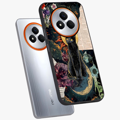 Celestial Black Cat Glass Case displayed in angled mockup highlighting cosmic black cat design with celestial aesthetic.