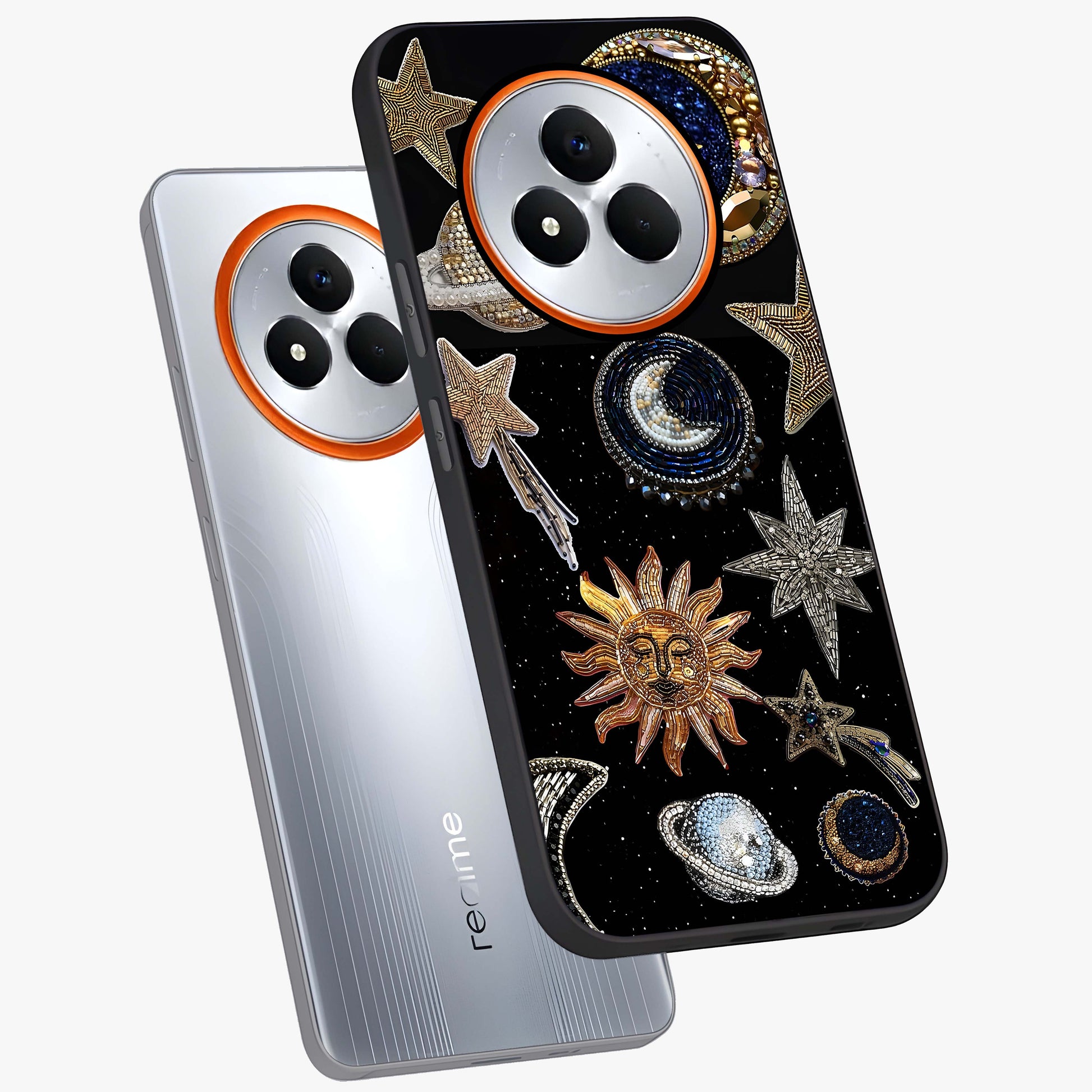 Celestial Gem Constellations Glass Case displayed in angled mockup highlighting gemstone inspired constellation design.